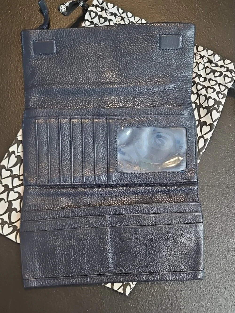 Brighton Navy Blue Leather Studded Tri-Fold Clutch Wallet + Dustbag Nice! ST34